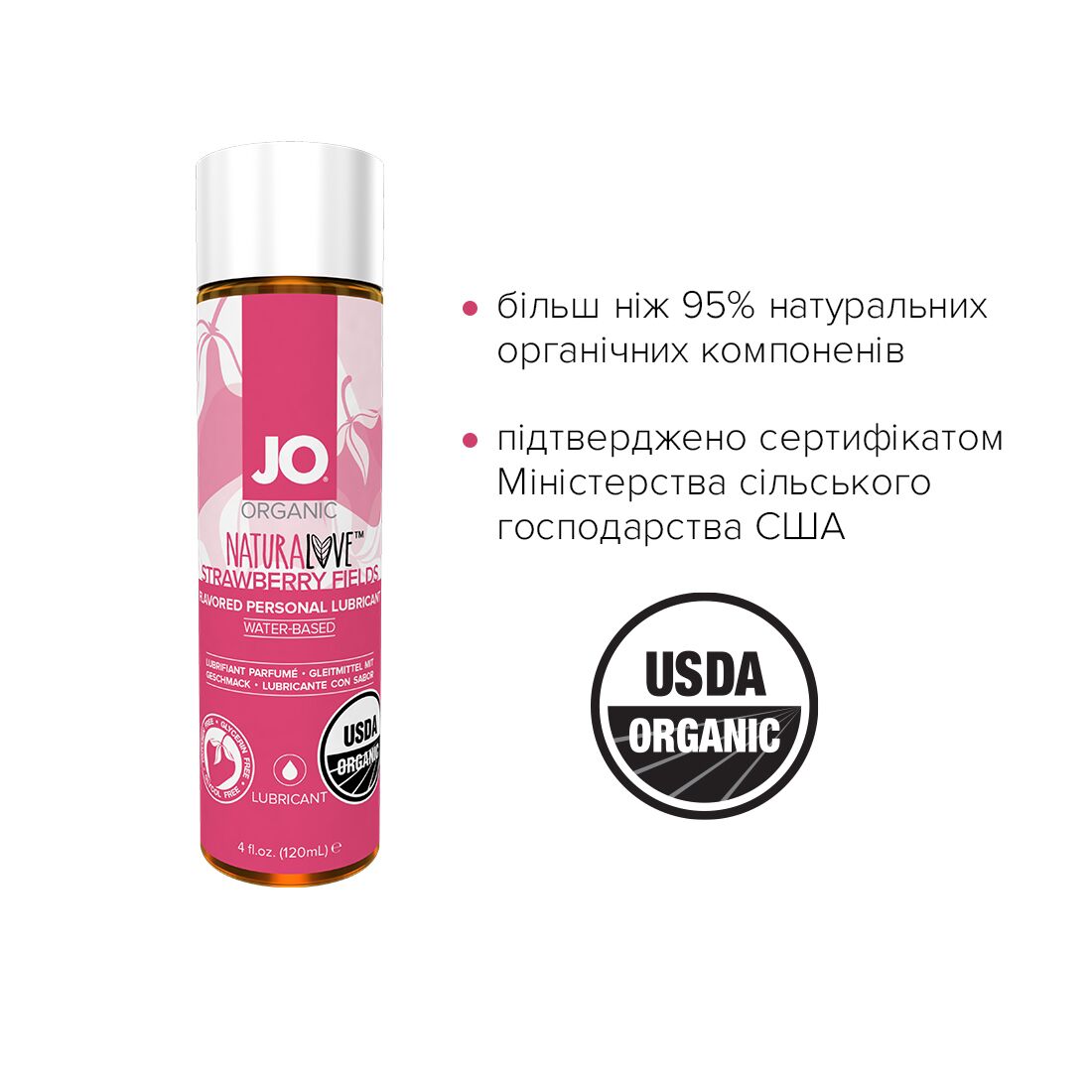 Змазка на водній основі jo naturalove strawberry (120 мл) з екстрактом ромашки та листя агави Змазка на водній основі jo naturalove strawberry (120 мл) з екстрактом ромашки та листя агави