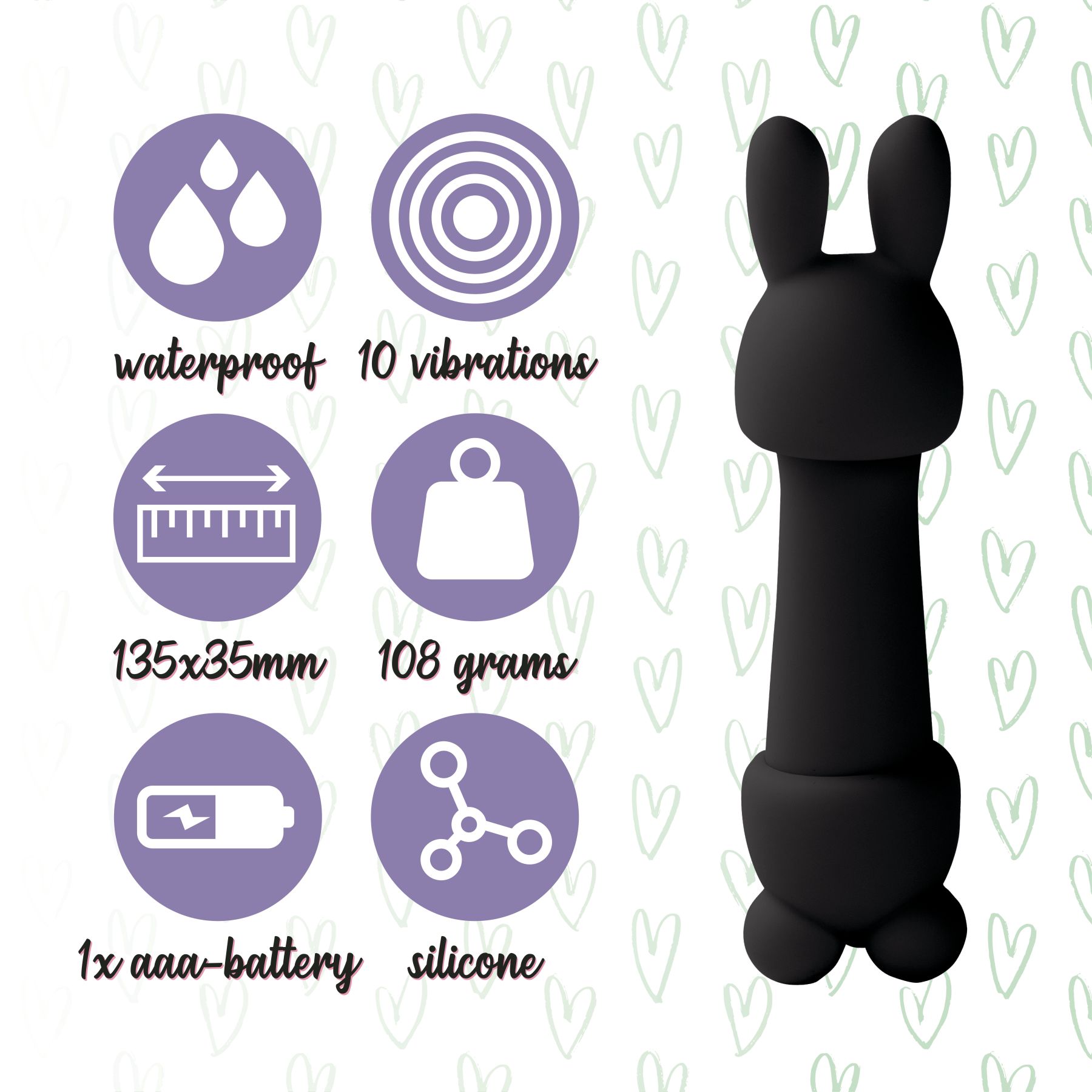 Мінівібратор feelztoys mister bunny black з двома насадками Мінівібратор feelztoys mister bunny black з двома насадками