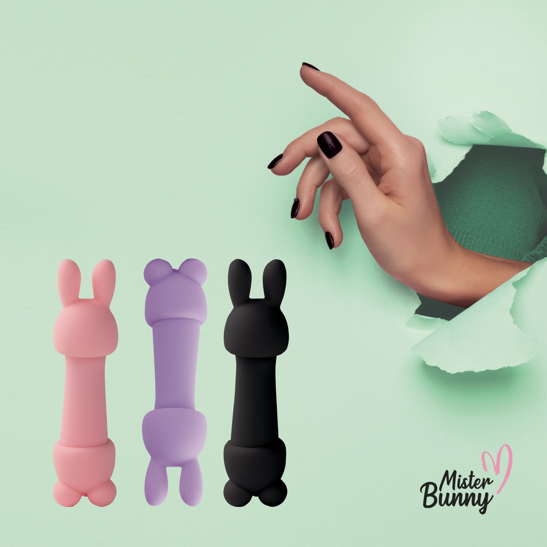 Мінівібратор feelztoys mister bunny black з двома насадками Мінівібратор feelztoys mister bunny black з двома насадками